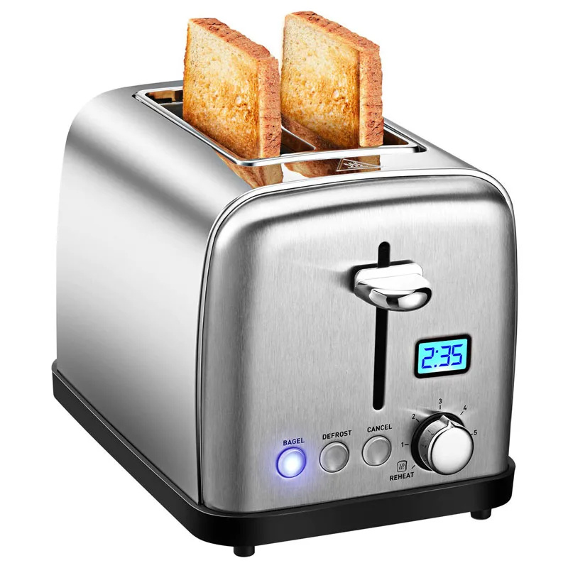 Full Stainless Steel 2 Slice MultiFunctional Retro Toaster Smart Led